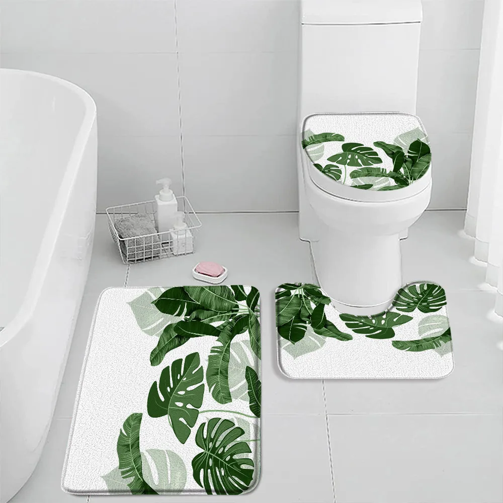 Tropical Leaves Monstera Bath Mat Set Palm Leaf Banana Leaves Plants Botanical Bathroom Decor Home Carpet Toilet Lid Cover