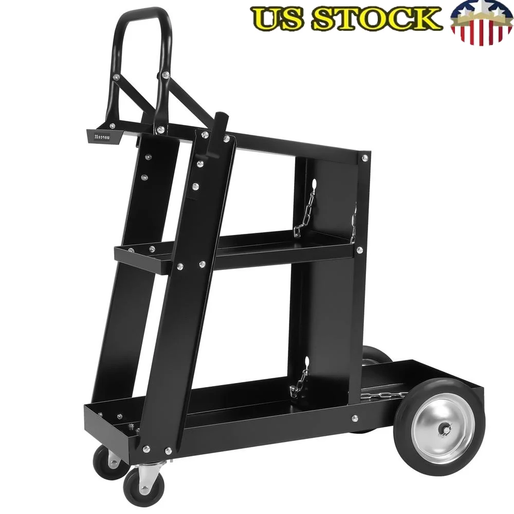 3-Tier Heavy Duty Welding Cart MIG TIG ARC Welders Plasma Cutters Steel Construction Black Powder Coat Finish Ergonomic Tilt