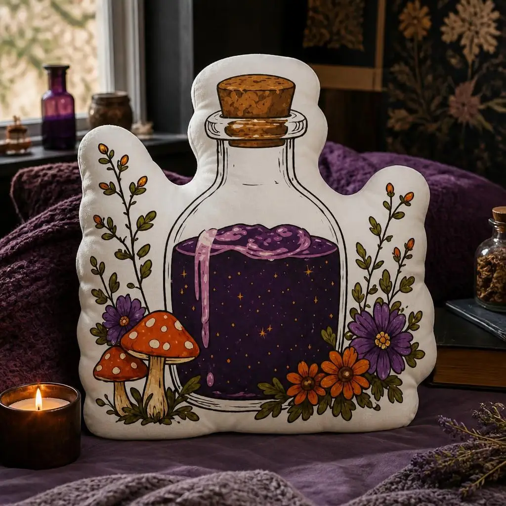 Halloween Witch Potion Witchcraft Magic Mushrooms Plush Pillow Cushion Irregular Stuffed Throw Pillow Home Decor Gift Sofa Bed
