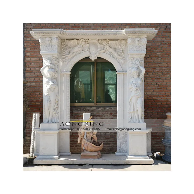 Hand carved garden decoration marble stone arched door surrounds the girl