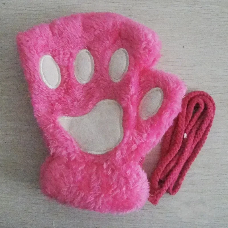 Lovely Plush Cat Claw Paw Gloves Plush Mittens Warm Soft Plush Short Fingerless Fluffy Bear Gloves Costume Half Finger Gloves