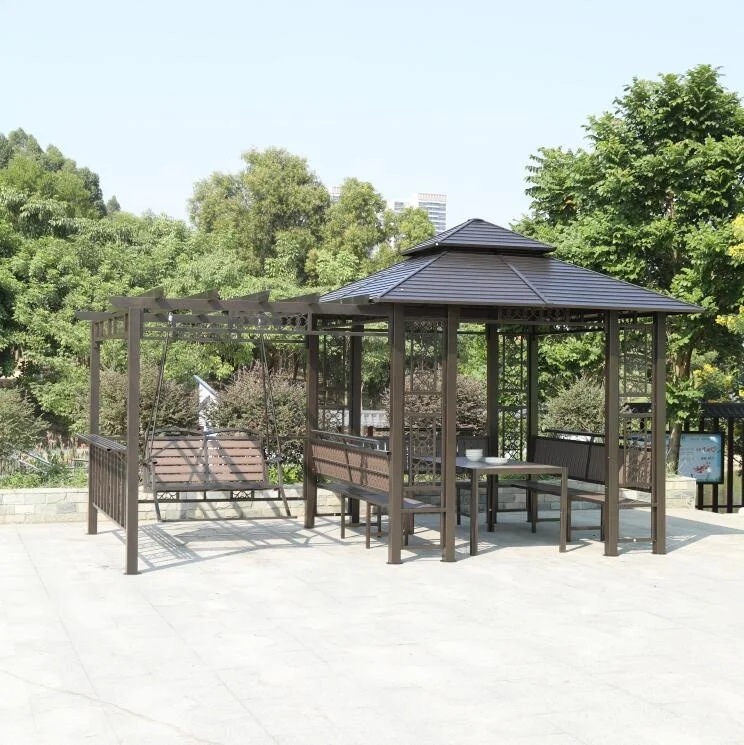 Multifunctional Pergola Gazebo with Swing Seat Entertainment Pavilion Garden Shade
