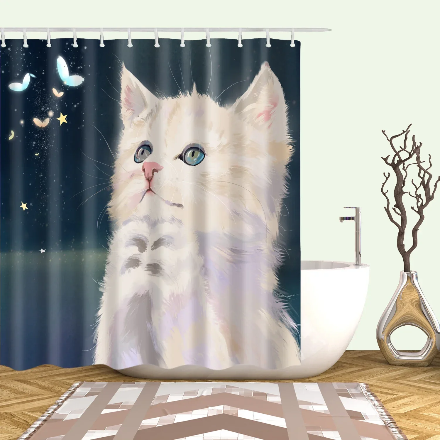 

Cartoon Animals Cat Bird Giraffe Shower Curtains Bathroom Curtains Waterproof Polyester Bath Screen Curtain with 12 Hooks