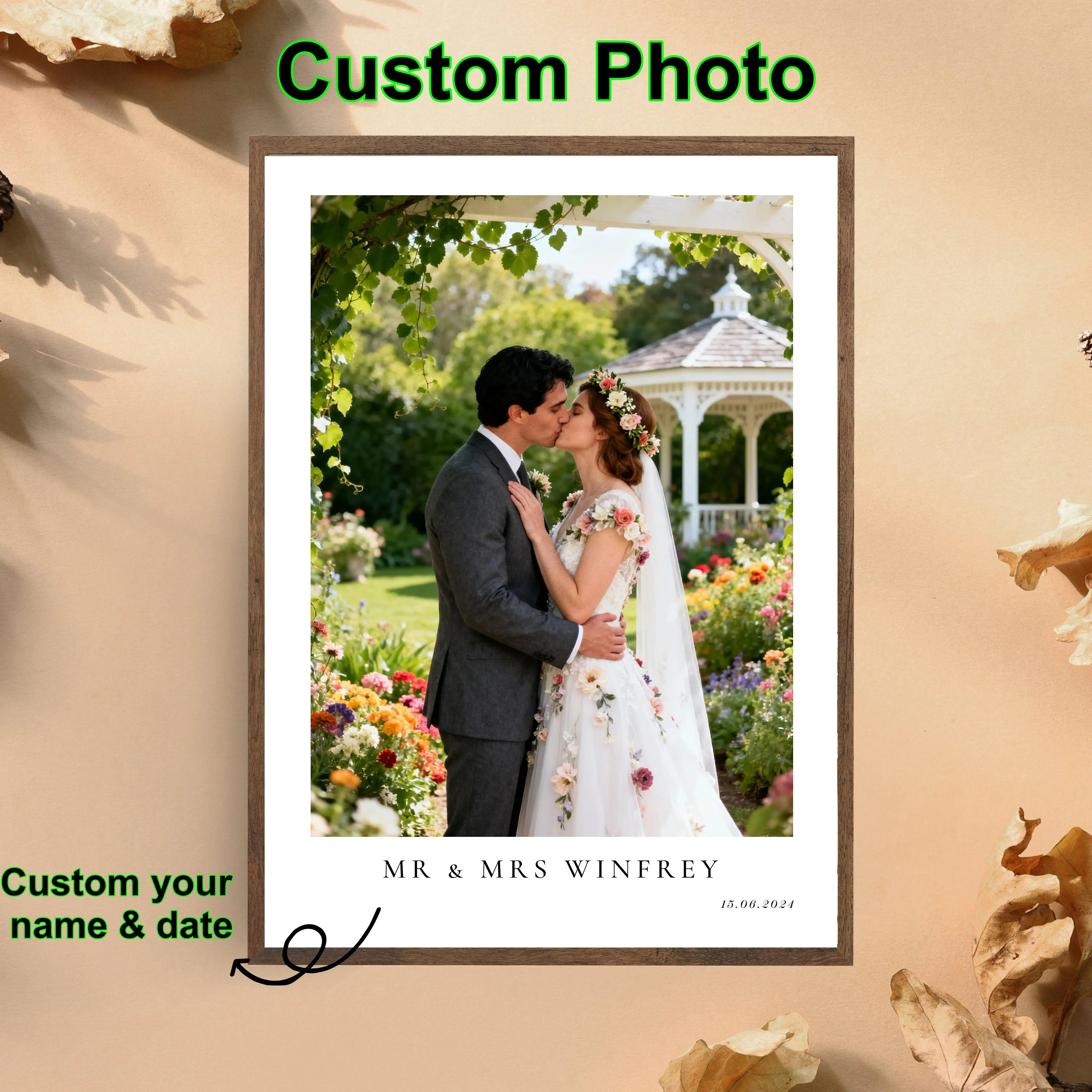 Custom Couple Wedding Photos Add Dates and Names Personalized Frameless Canvas Prints Engagement & Wedding Gifts Home Decor