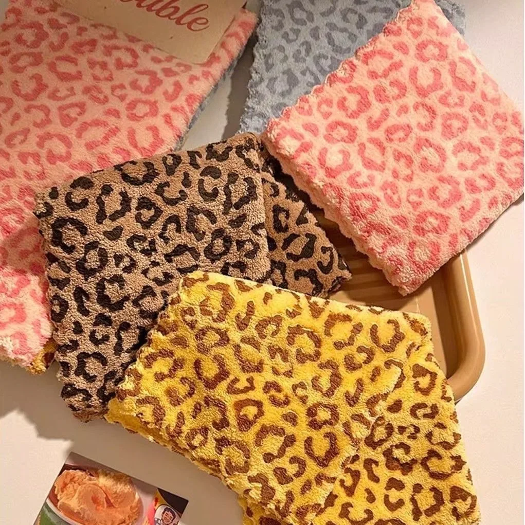 4/8/12pcs Leopard Print Rag Household Coral Fleece Towel Bathroom Hand Towel Kitchen Dishwashing Clean Cloth Scouring Pad