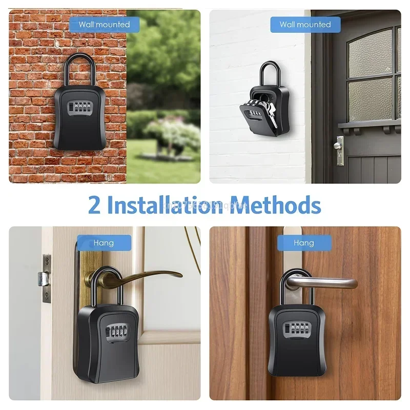 Password Key Box Wall Mount Weatherproof 4 Digit Passwords Lock Storage Box Hanging Home Office Strong Safe Box