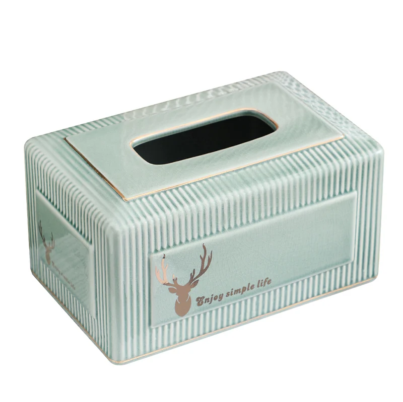 Rectangular Elk Ceramic Tissue Removable Napkin Storage Container Table Desktop Decoration
