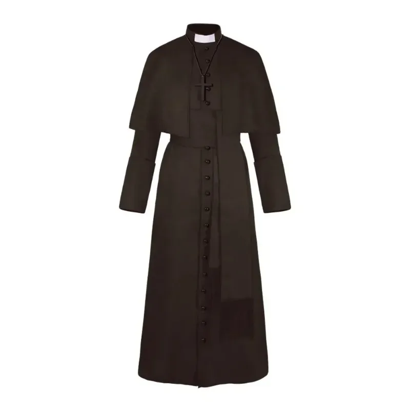 Halloween Costumes Medieval Priest Cosplay Solid Color Spiritual Father Costumes Button Masquerade Party Costume