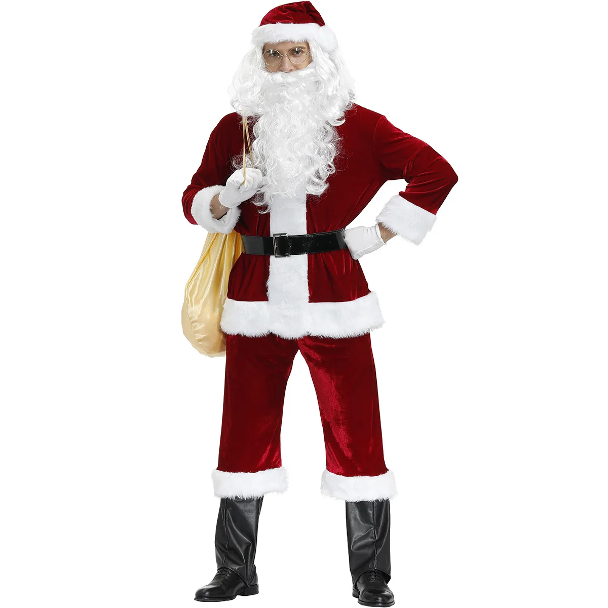 

Full Red Deluxe Velvet Fancy Xmas Santa Claus Suit Man Children's Family Party Xmas Costume Adult Christmas Cosplay Costume