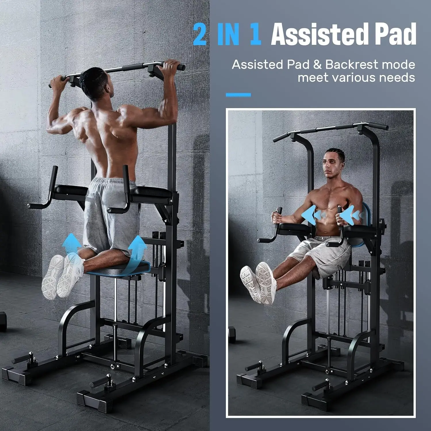 Power Tower Pull Up Dip Station Assistive Trainer Multi-Function Home Gym Strength Training Fitness Equipment