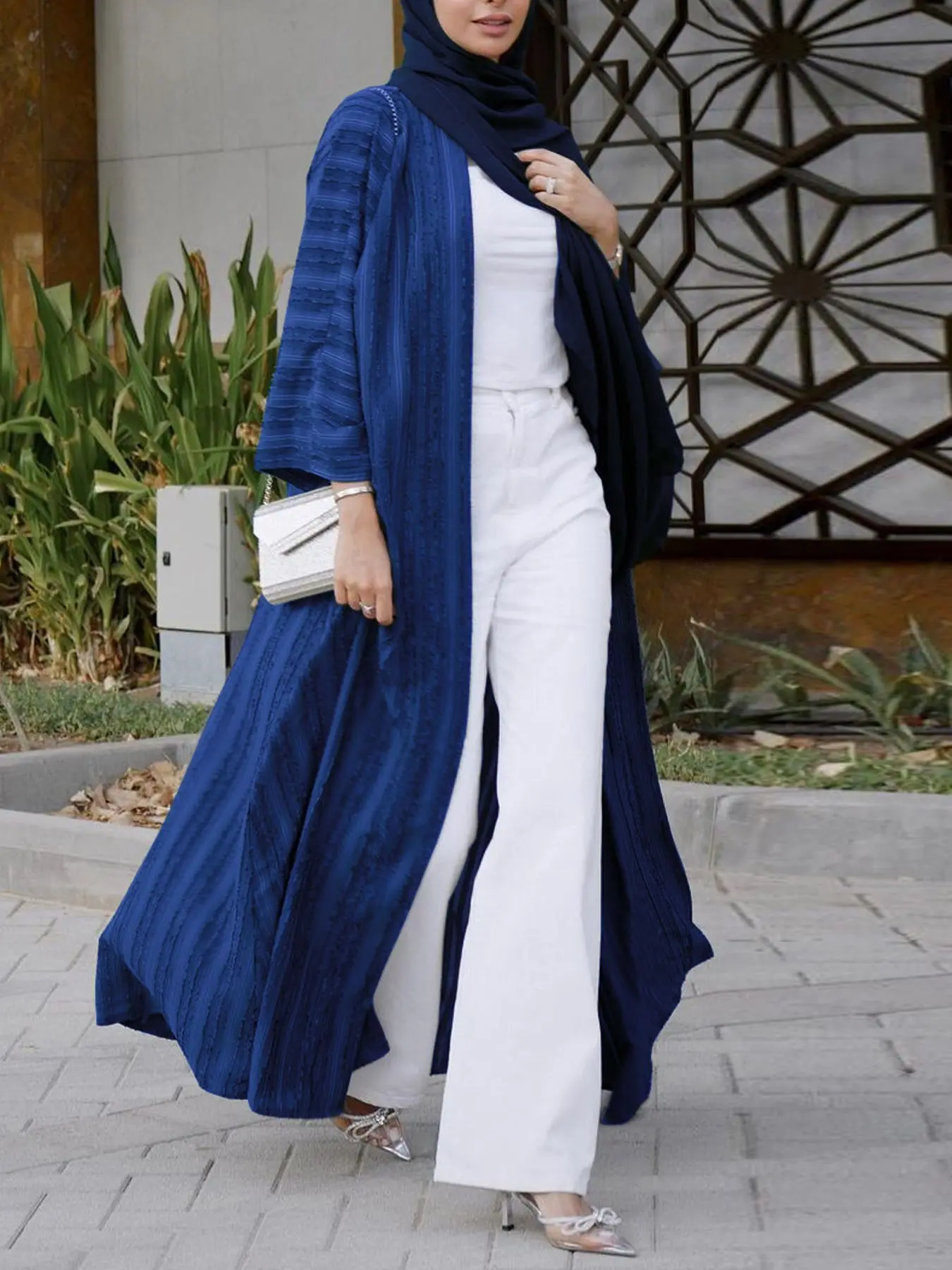 Arab Abaya Kimono Ethnic Solid Striped Retro Full Sleeve Casual Loose Maxi Muslim Women Clothing Kaftan Cardigan Robes