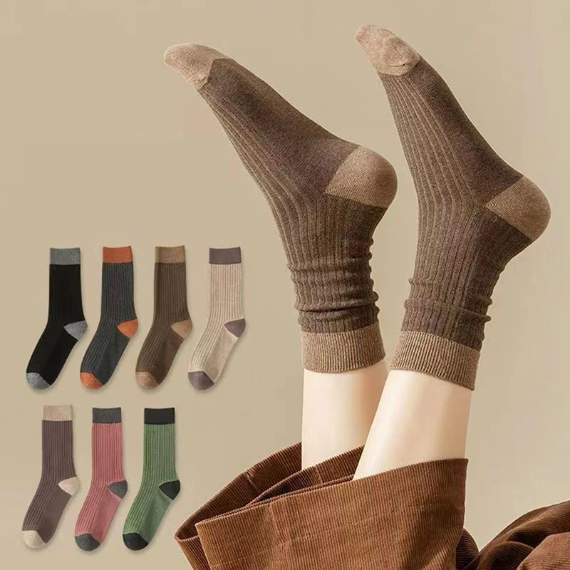 Spring and Autumn Pure Color All-match Pile Socks Mid-tube Socks Contrasting Color Popular Cotton Socks Harajuku Kawaii Socks