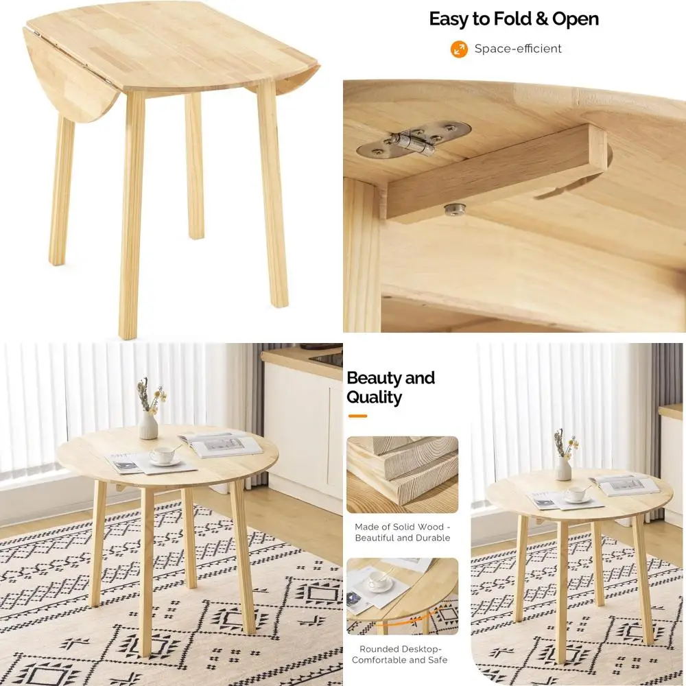 Mesa de comedor plegable expandible para espacios pequeños, madera maciza de 35", diseño de hojas abatibles para cocina y comedor