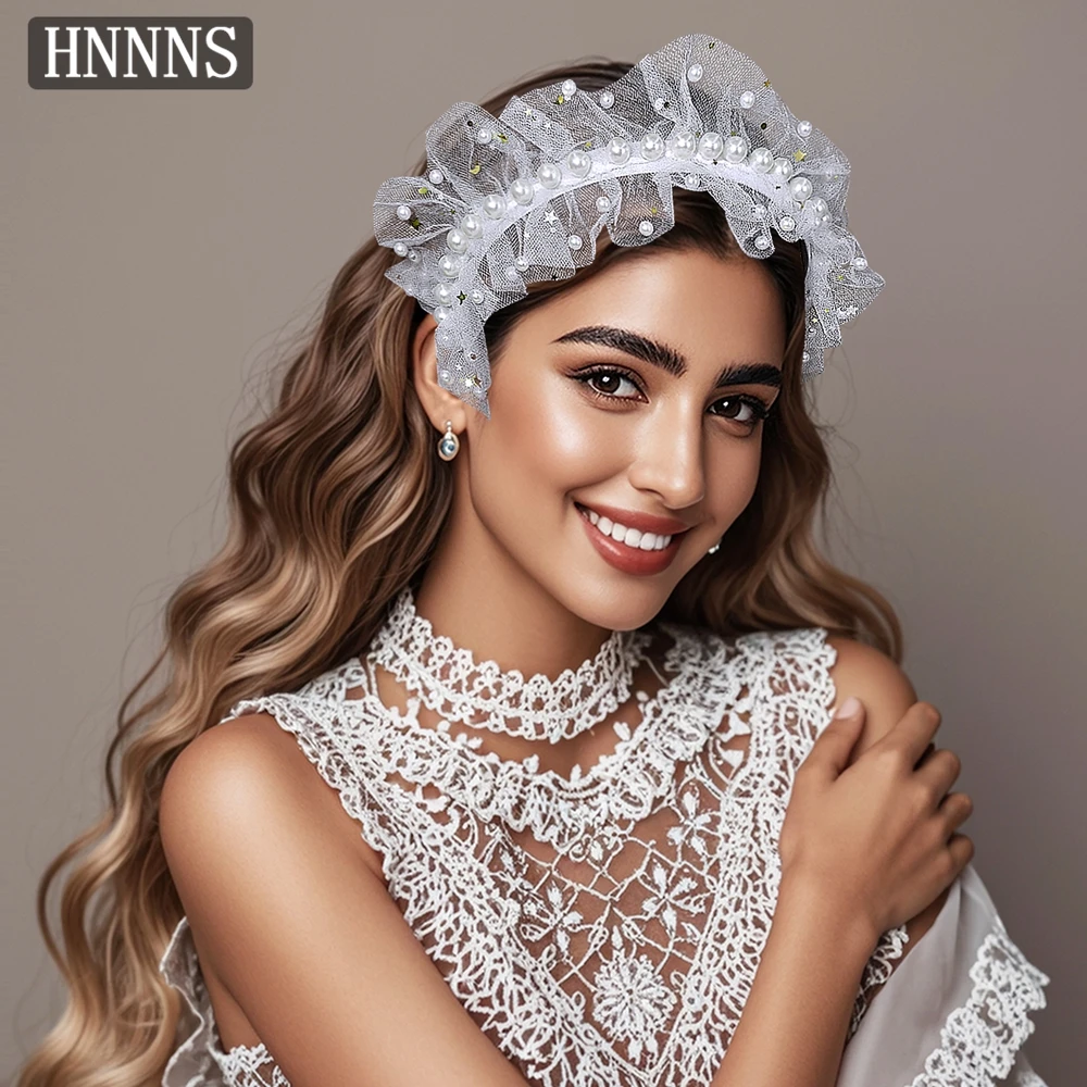 

TOPQUEEN Wind Bride Wedding Pearl Headband Handmade Lace Sequins Everyday Elegant Ladies Banquet Party Ball Headdress YXA13