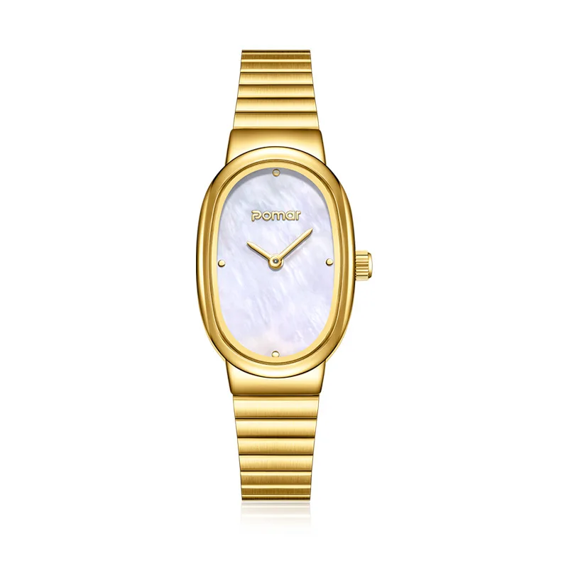 Women Quartz Watch Luxury Oval Orologio Gold Case White Dial Fashion Classic Clock Stainless Steel Band Reloj Ladies Wristwatch