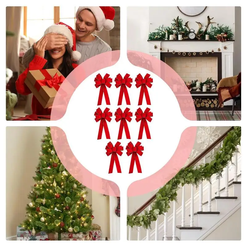 Grande fiocco di natale albero di natale decorazione Topper grande fiocco 8X fiocchi di natale rossi albero di natale Topper ornamento fiocco per
