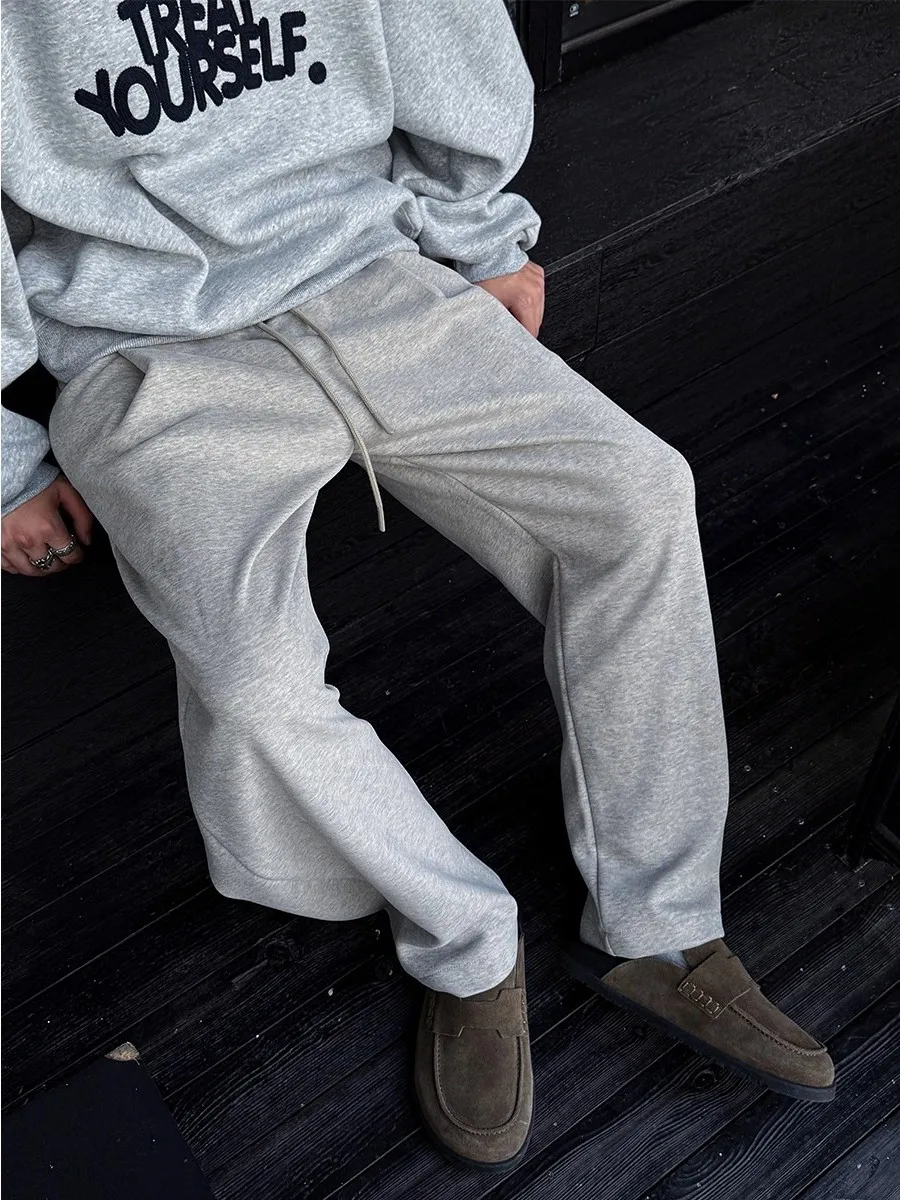 

Loose Fit Knitted Casual Pants Men's Autumn Winter American Retro ey Straight Leg Knife Pants Big Size 3D Tailoring