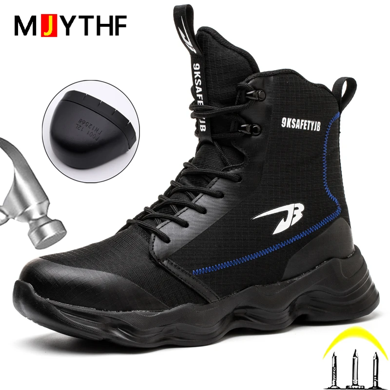 MJYTHF 2024 New Work Boots Safety Steel Toe Shoes Men Protective Shoes Anti-smash Anti-puncture High Top Safety Shoes Men Boots