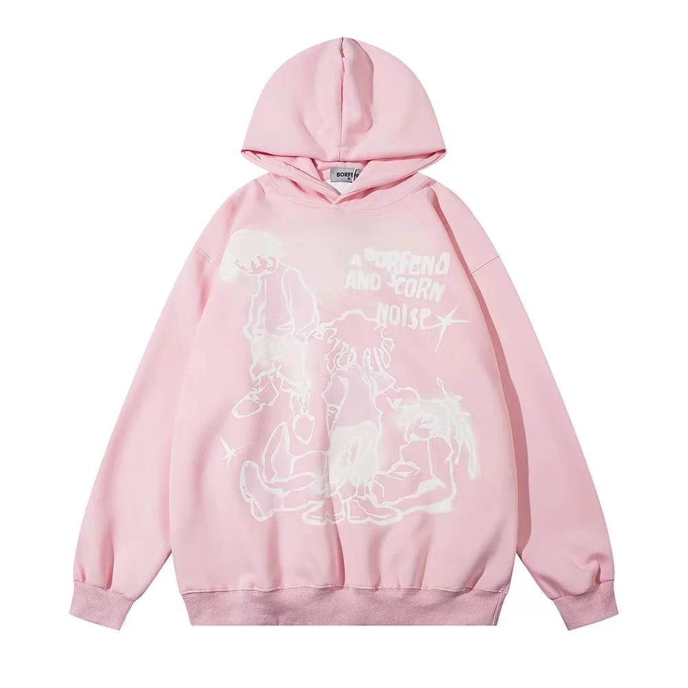 American Street Y2K Hoodie Harajuku Hip Hop kartun ukuran besar cetak Pullover Sweatshirt wanita mode baru kasual Gotik Hoodie