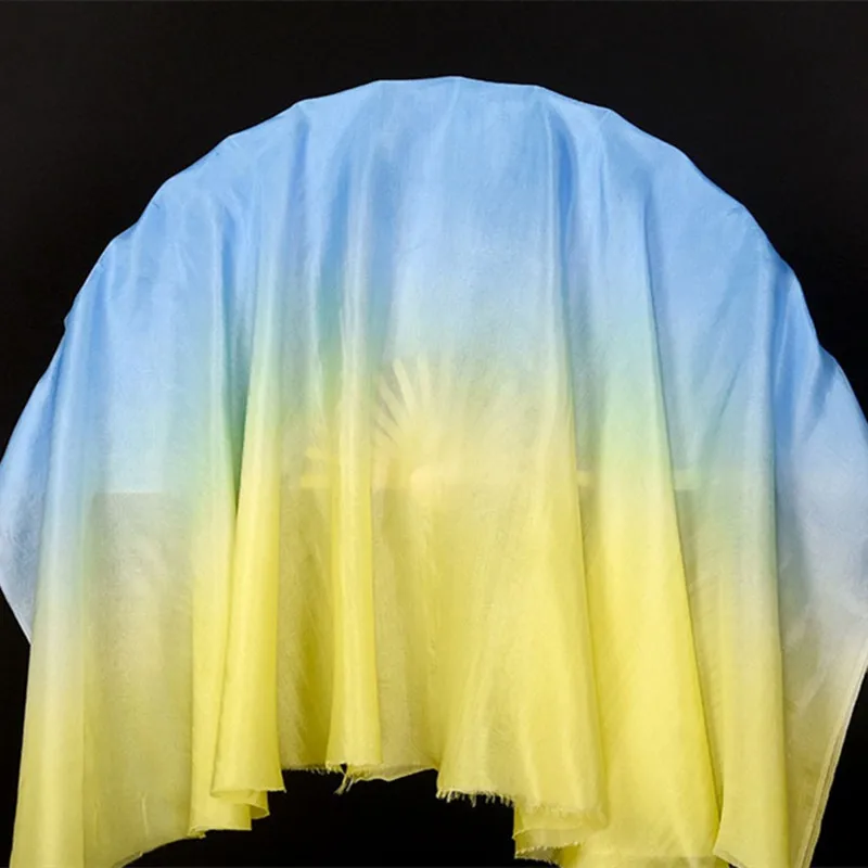 Handmade Silk Veil 2 Layers Double Side Extra Long Flowy Dance Props Blue Yellow Gradient Jiaozhou Dancer Show Photography Pair