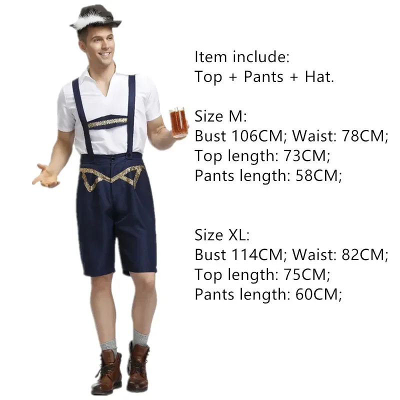 Man Oktoberfest Kostuum Duits Bavarian Festival Bier Kostuums Cosplay Volwassen Mannelijke Halloween Feestset