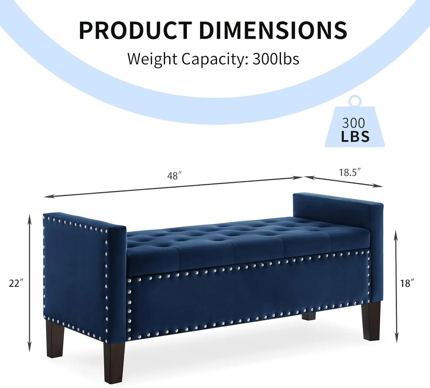 48” Ottoman Bench for Bedroom, Velvet Upholstered Entryway Bench with Nailhead Trim, Button Tufted End Bed Bench with Armrest