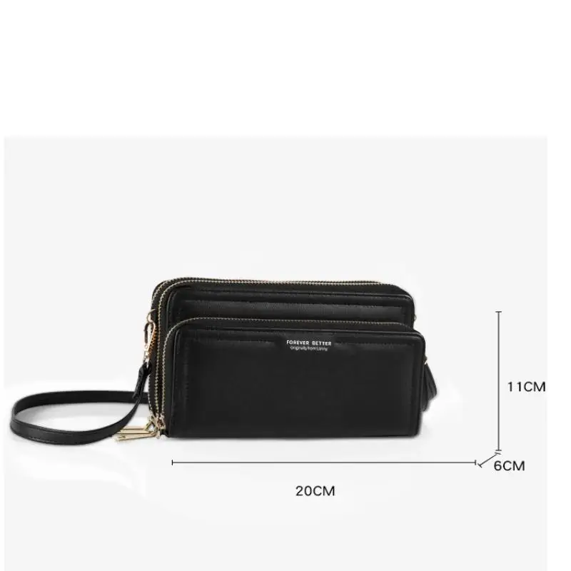 New Women Shoulder Bags Fashion Small Square Bag Long Wallet Double Layer Double Zipper High Capacity Multifinonal Crossbody Bag