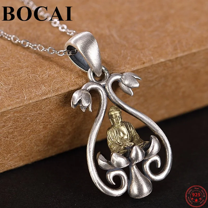 BOCAI 100% S925 colgantes de plata esterlina para hombres y mujeres Retro mate plata tailandesa loto pequeño monje Buda amuleto joyería al por mayor