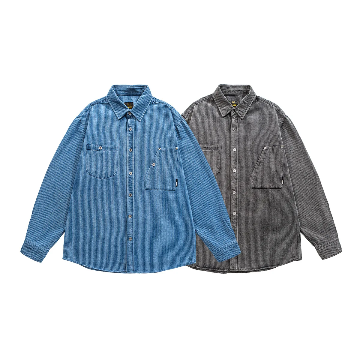 

Винтажная джинсовая рубашка Kapital в японском стиле с эффектом потертости, полосатая, с текстурой, свободного кроя, с длинным рукавом, повседневная, из хлопка, молодежная, модная