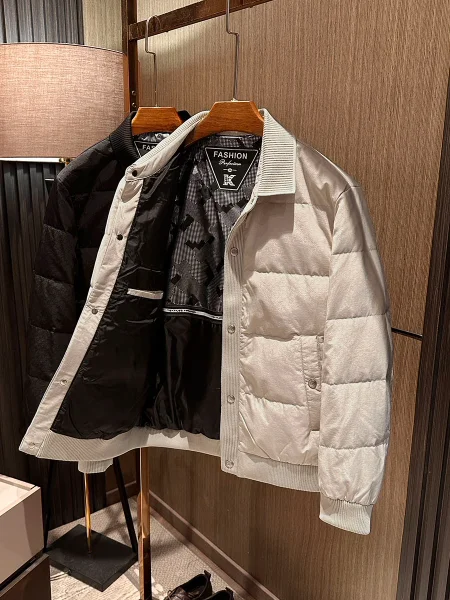 

Ele Knitted Collar down Jaet for Men High Quali Padded Coat Busin Casual Sle Windproof Regular Fit Long Sve