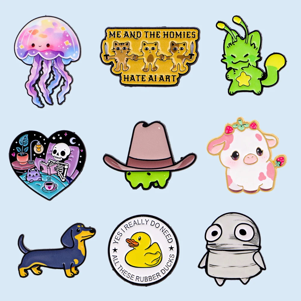 Colorful Jellyfish Alien Cat Enamel Pin Lapel Pins Badges on Backpack Women's Brooch Clothes Jewelry Fashion Accessories Gift