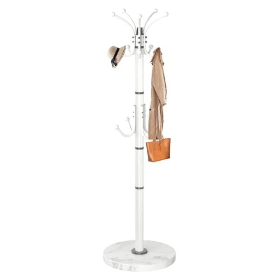

Metal Coat Rack Stand with Natural Marble Base Modern Coat Rack Freestanding 360°Rotary Coat Racks with 14 Hooks Coat Stand Hal