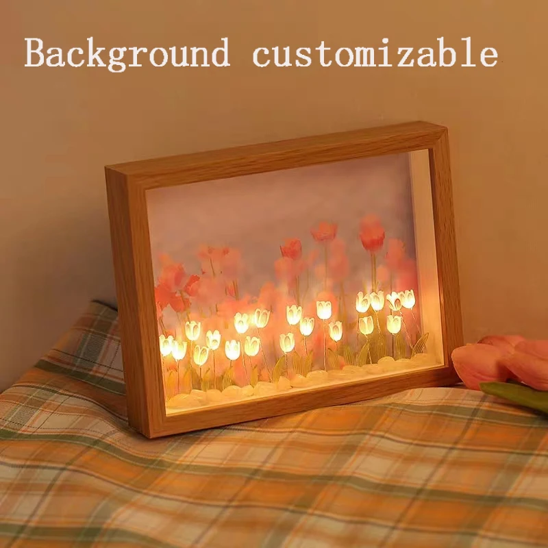 Tulip Night Light Background Custom Handmade Diy Material Bag for Girl's Girlfriend's Birthday Gift Meaningful Women's Day