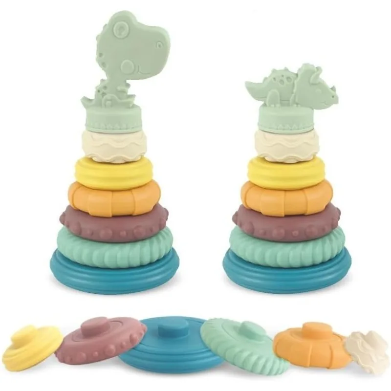 

Детские штабелируемые и гнездовые кольца, игрушка-динозавр, животное, игрушка для прорезывания зубов для развития малыша, сенсорные обучающие игрушки, подарок для новорожденного