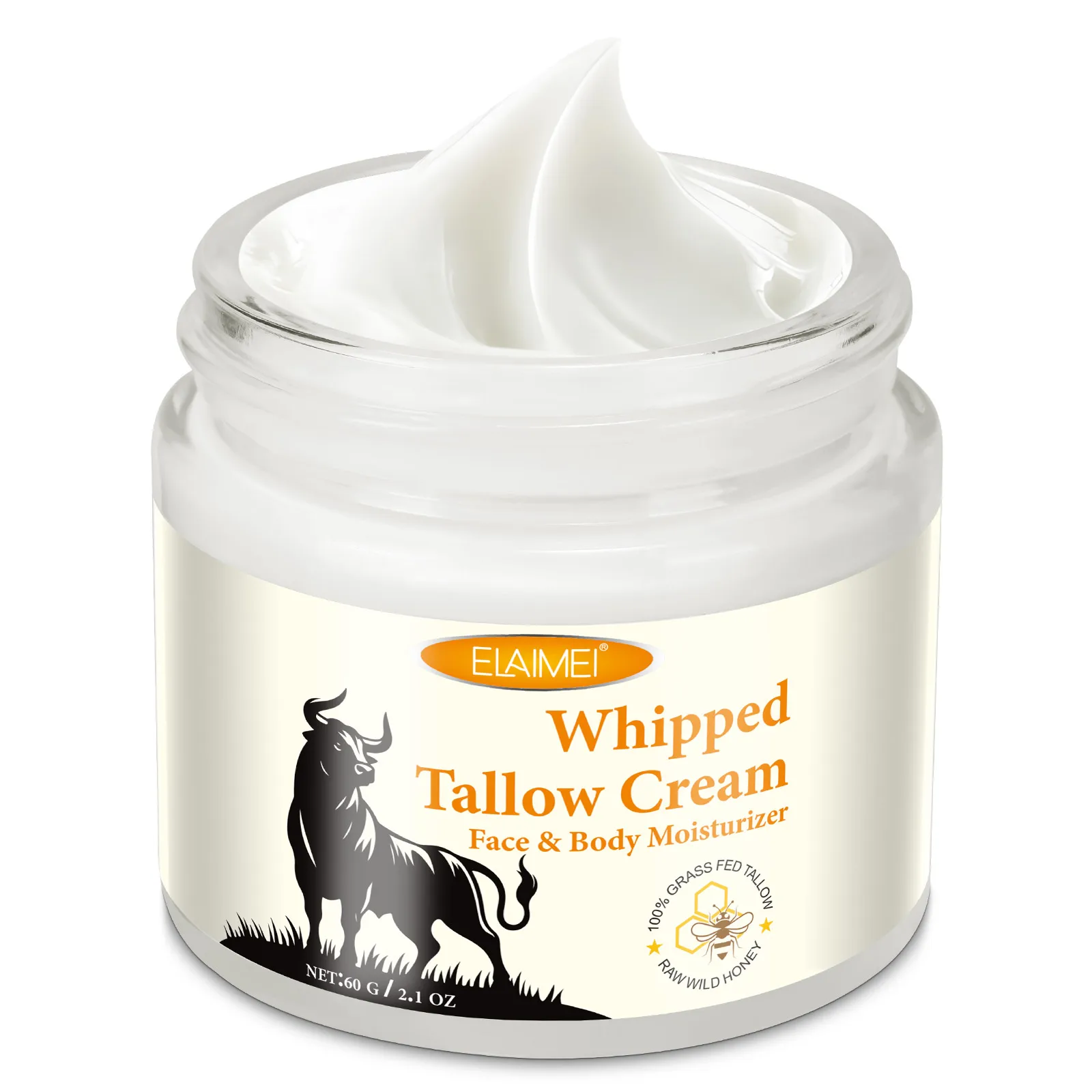 Whipped Grass-Fed Beef Tallow Cream with Honey | Deep Hydration & Skin Barrier Repair For Dry & Aging Skin, Vitamins A D K E 60g