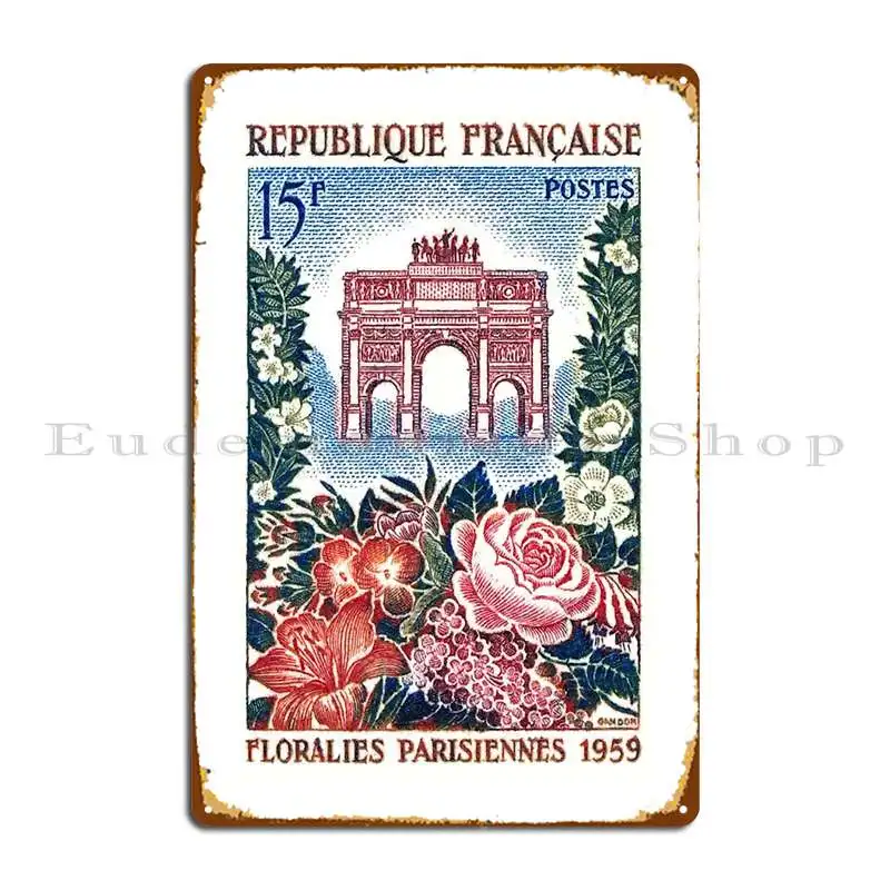 1959 France Paris Flower Show Postage Stamp Metal Plaque Poster Party Design Cinema Garage Tin Sign Poster