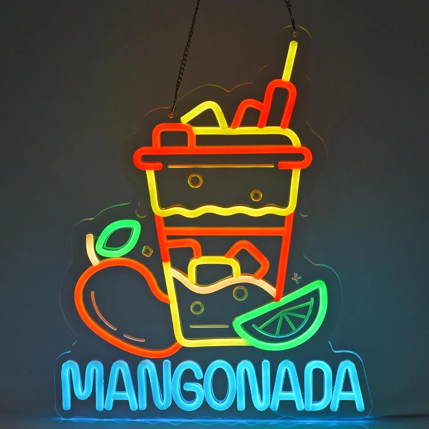 Mangonada Neon Sign USB Powered Wall Hanging Neon Light for Bar Pub Mexican Restaurant Food Stand Home Party Decor Dimmable