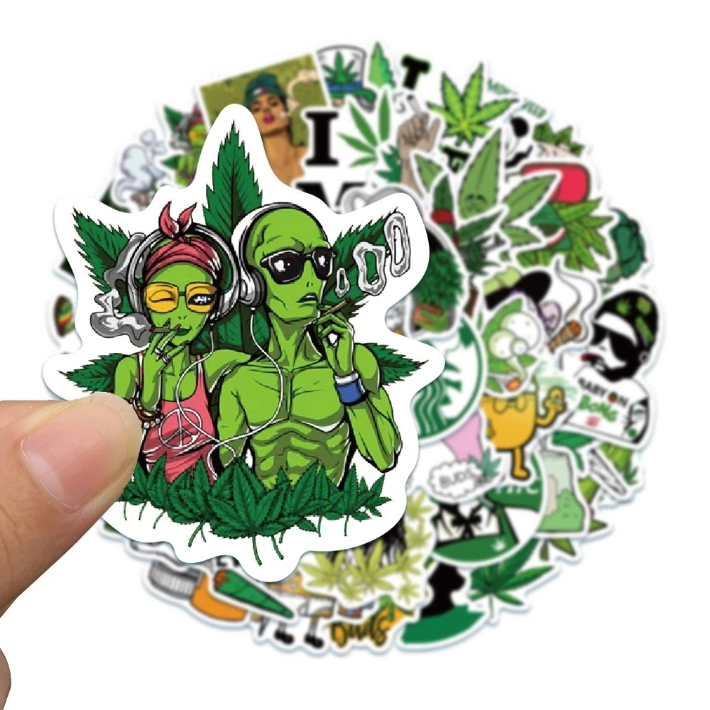 10/30/50pcs Leaves Weed Smoking Cartoon Stickers Funny Characters Graffiti Decals Motorcycle Phone Guitar Car Sticker Wholesale