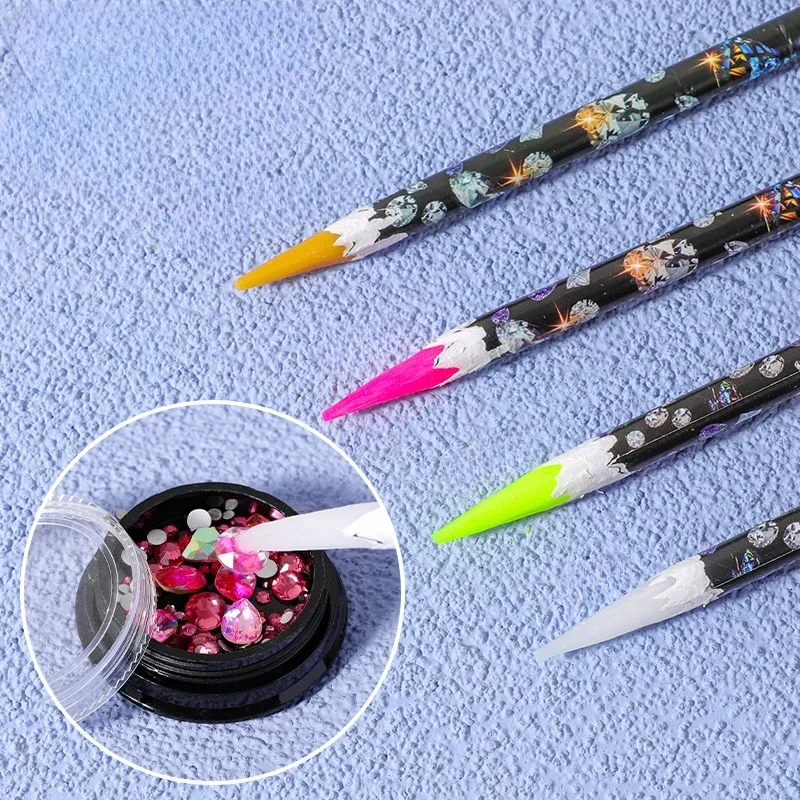 Prego Pontilhando Pen com Crystal Wax Lápis, Nail Art Decoração Ferramenta, Escolher Strass, Gems Broca, Diamond Picker, 5 PCs por conjunto