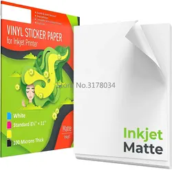 Papel adhesivo de vinilo A4 para impresora de inyección de tinta, pegatinas autoadhesivas blancas mate, etiqueta impermeable, hoja de papel de calcomanía, 50 hojas