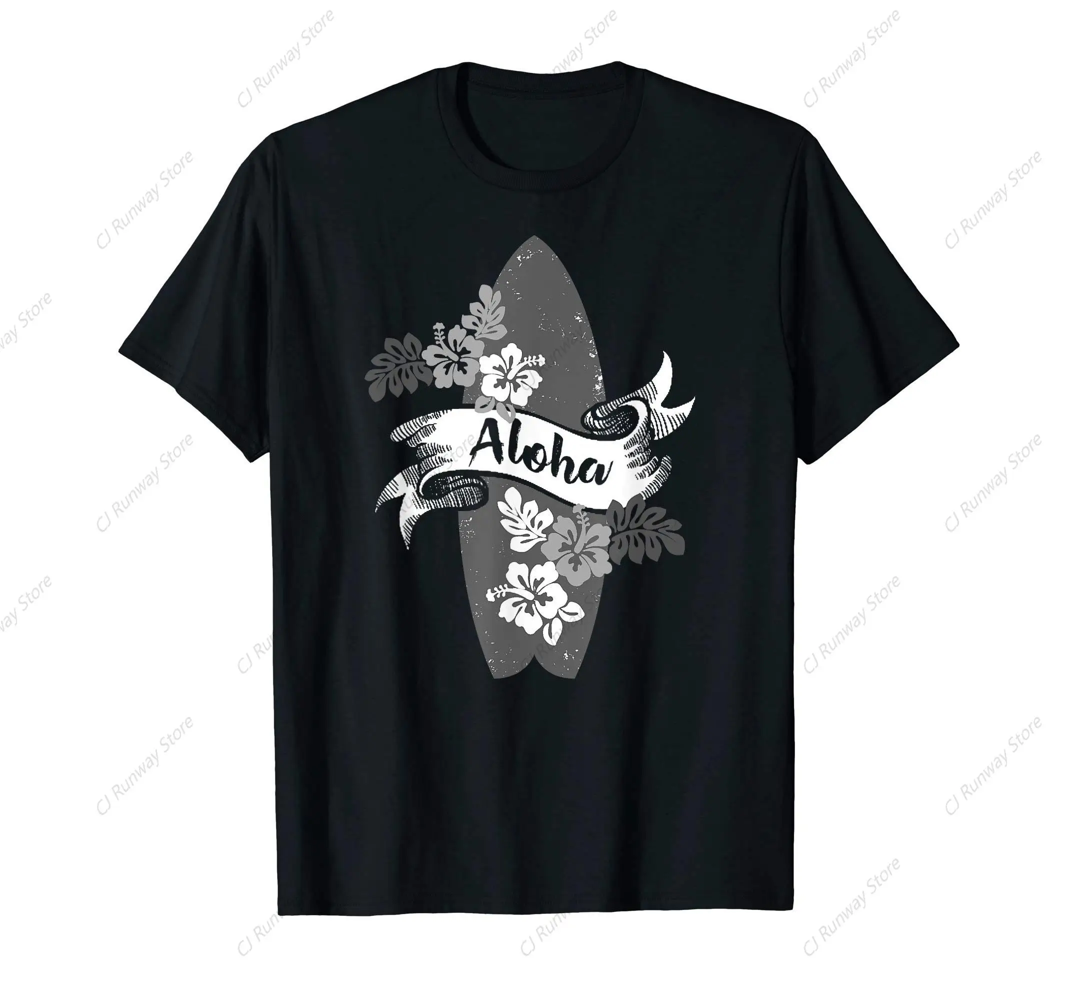 Tropical Flowers Hawaiian Aloha Surfboard T-Shirt  New Summer Cotton T-Shirts