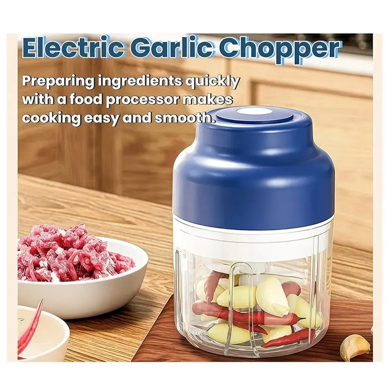 TAIGH-Electric Mini Garlic Chopper Mincer 320 Ml Featuring 6 Stainless Steel Blades, Perfect For Chopping For Onion, Chili&