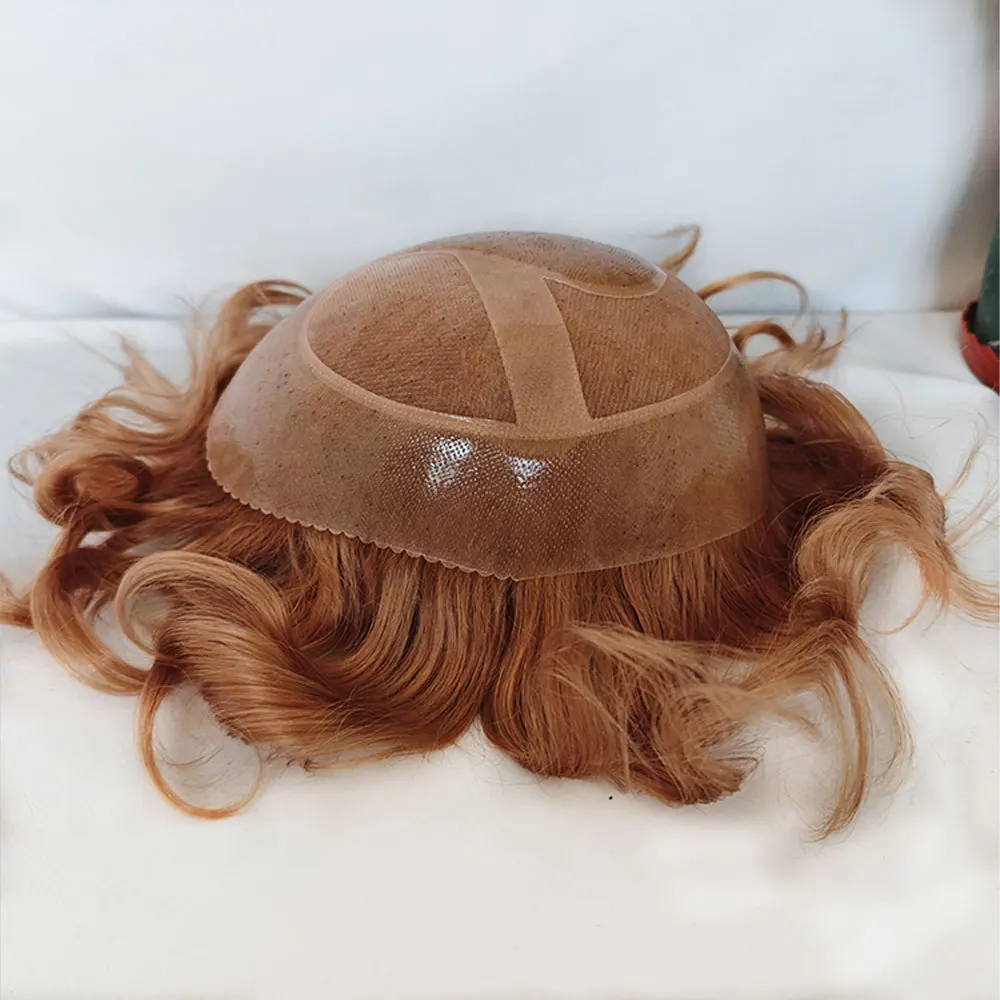 8x10 Inch PU Mono Lace Toupee For Men100% Human Hair Replacement System Ash Blonde Natural Hairline European Style 21# Color