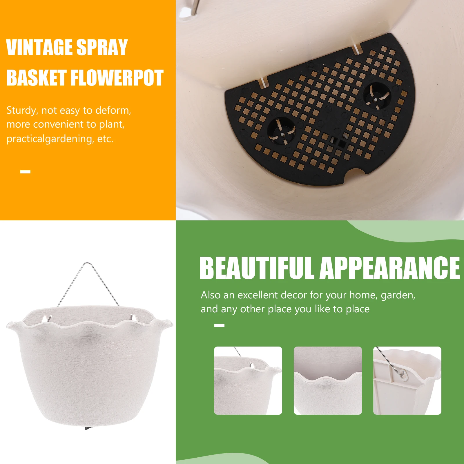 

Retro Spray Painted Hanging Basket Flower Pot White Large V-hook No Trace Nail Durable Corrosion Resistant Balcony Garden Yard