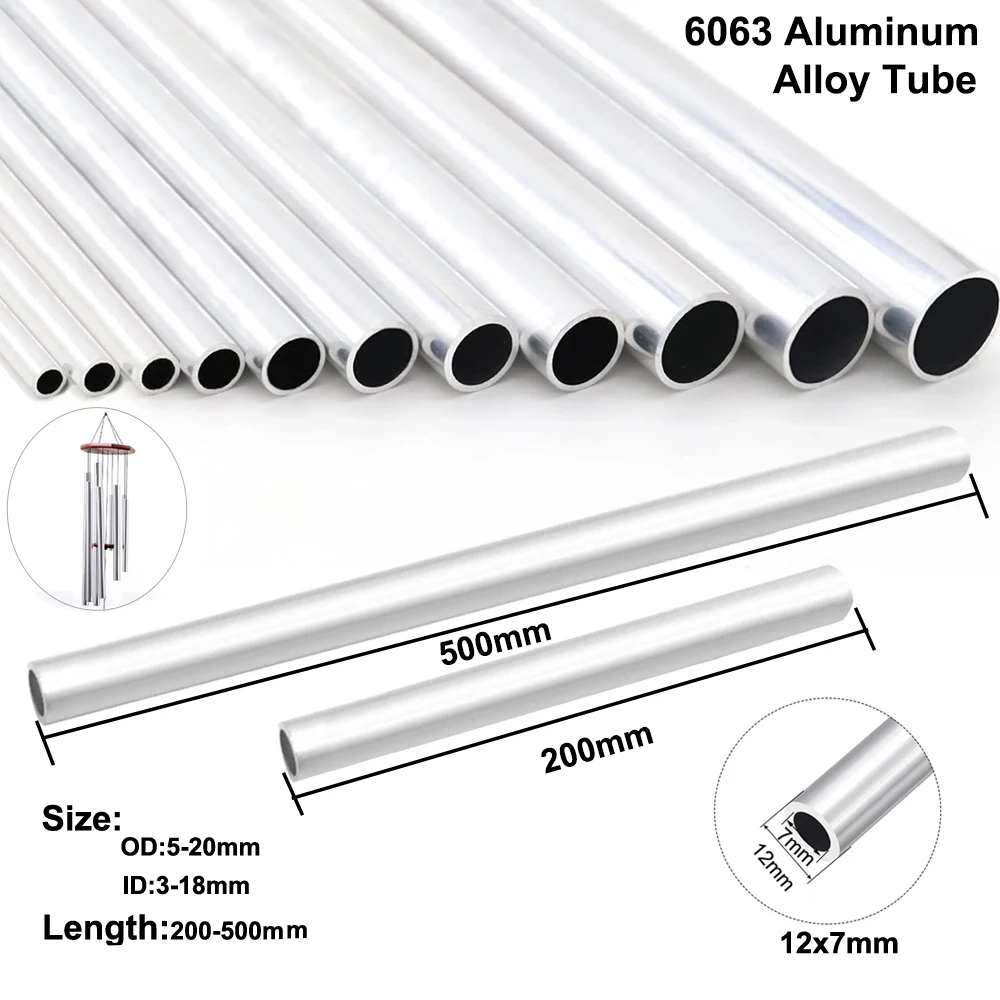 

1pcs 6063 Aluminum Tube, Outer Diameter: 5-20mm, Inner Diameter: 3~18mm, Length: 500mm/200mm Straight Round Aluminum Alloy Tube