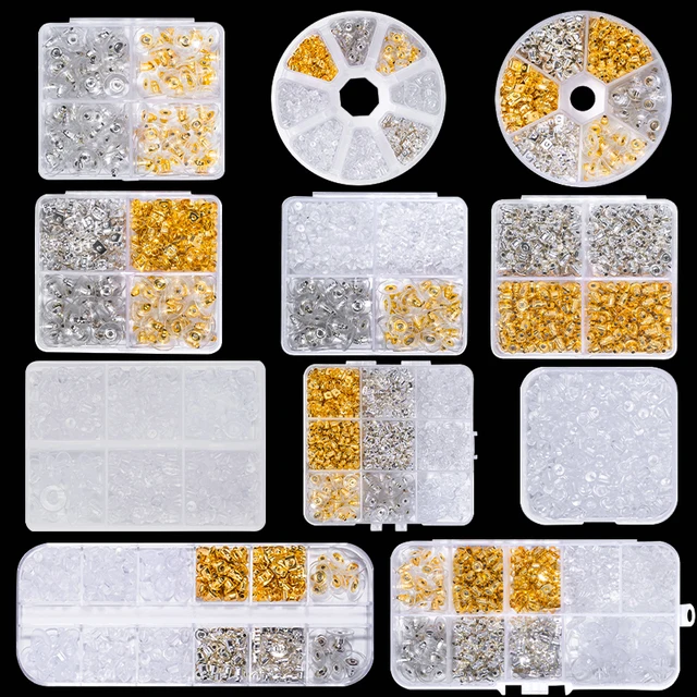 Zestaw szpilek do kolczyków Przezroczyste, hipoalergiczne, metalowe, gumowe, silikonowe zatyczki do kolczyków do kolczyków z haczykami na ryby