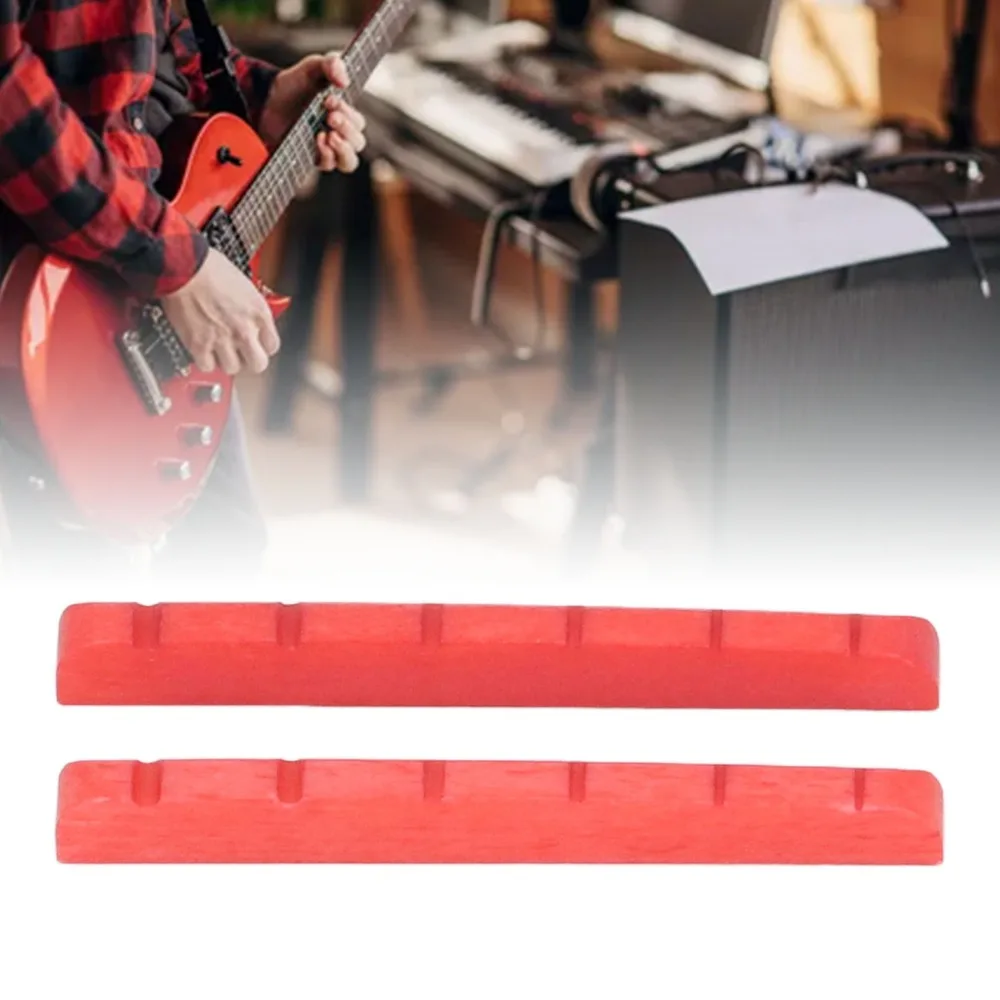 2PCS Professional 42mm Length Electric Guitar Nut 6 String Bone Pre Slotted Guitar Nut Red Color Bone Guitar Nut For Guitar