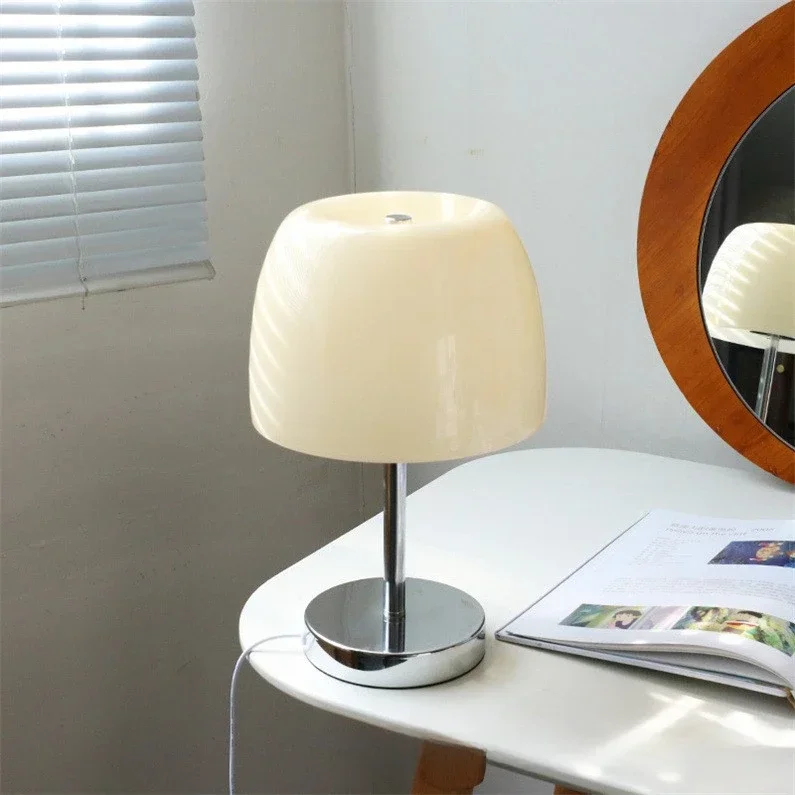 

Hot Retro Mushroom Minimalist Desk Lamp Modern Bedroom Headboard With Ins Style Cream Glass Decorative Atmosphere Desk Lamp