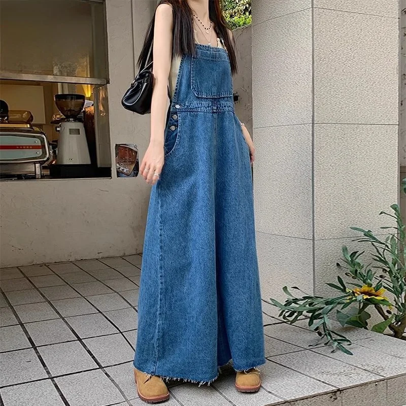 Anti-Aging Elegant Mid-Length Slit Denim Halter Dress Women's plus Size Tummy Control Meat Concealing Dress College Style But...
