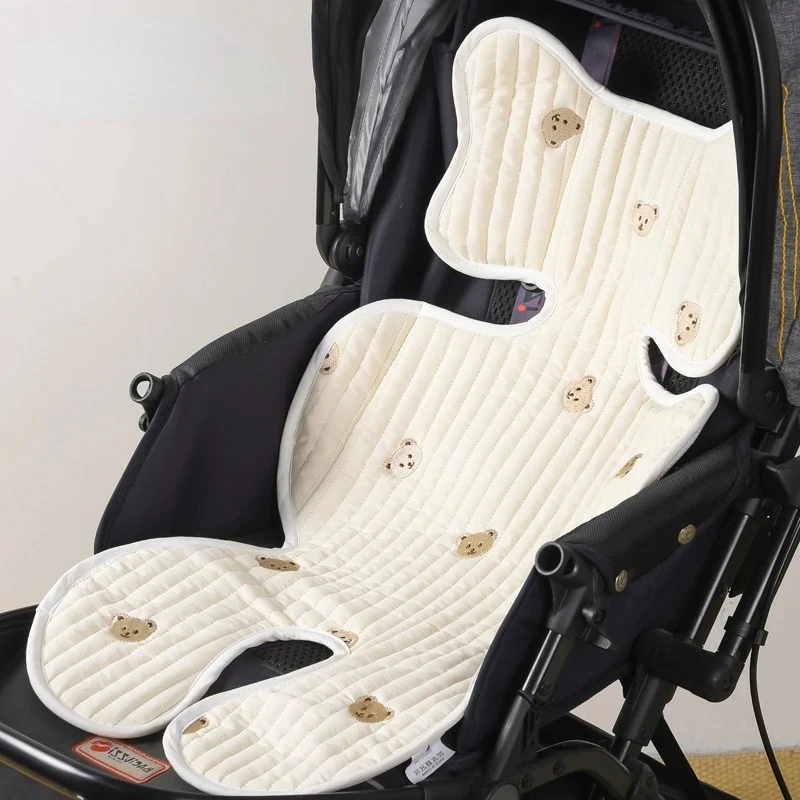 Baby Stroller Liner Car Seat Cushion Cotton Mattress Embroidery Bear Diaper Changing Pad Mat Newborn Carriages Pram Accessories